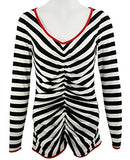 Nally & Millie - Black & White Stripes, Trimmed V-Neck Long Sleeve Top