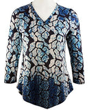 Boho Chic Long Sleeve Asymmetric Hem Fashion Tunic Top - Spotted Blue