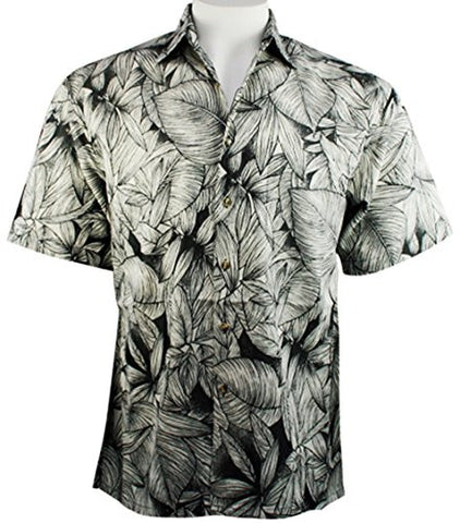 Bamboo Cay - Leaf Cay, Men's Tropical Style Floral Print Button Front Shirt