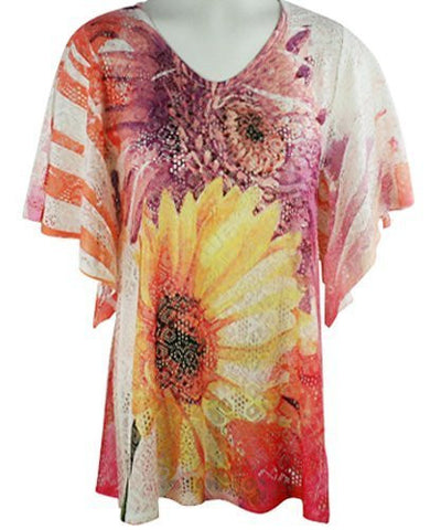 California Bloom - Floral Print Lace Knit Lightweight Dolman Sleeve Top