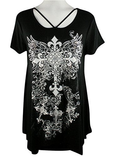 Big Bang Clothing - Ancient Cross, Cap Sleeve, Scoop Neck Rhinestone P ...