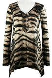 Mesmerize - Tanned Zebra, Long Sleeve, V-Neck Collar & Asymmetric Hem Tunic Top