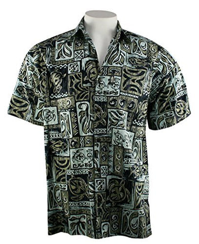 Go Barefoot - Honu Tapa, Classic Hawaiian Shirt Banded Collar Side Vents & Coconut Buttons