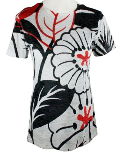 Vintage Highway - Black & Red Leaves, Short Sleeve, Top with Soft Burn Outs