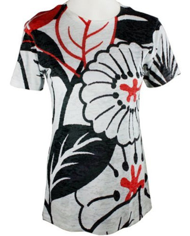 Vintage Highway - Black & Red Leaves, Short Sleeve, Top with Soft Burn Outs
