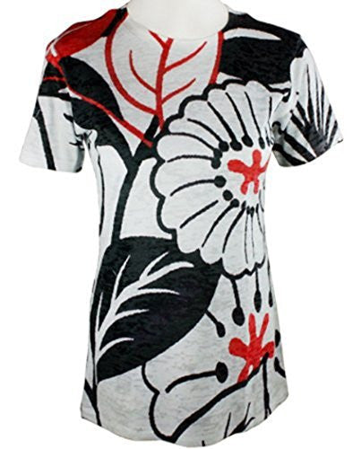 Vintage Highway - Black & Red Leaves, Short Sleeve, Top with Soft Burn Outs