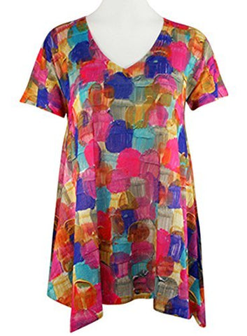 Nally & Millie - Painted Circles, Scoop Neck Short Sleeve Lightweight Tunic Top