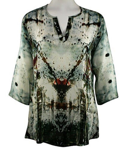 APNY Apparel Paint Blot, Split V-Neck, Geometric Print Lightweight Tunic Top