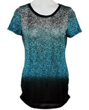 Cubism - Turquoise Ombre, Side Shirred, Contrast Gradient Print Top