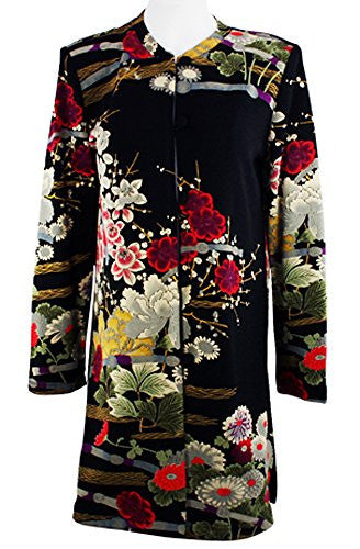 Moonlight Geometric & Floral Print, Asian Themed Elongated Woman's Top - Asian Garden