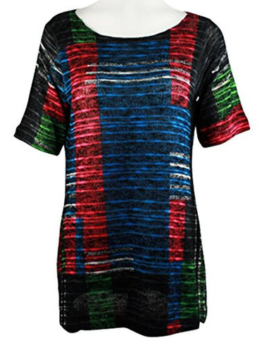 Nally & Millie - Tri Color, Lightweight Boat Neck Short Sleeve Knit Tunic