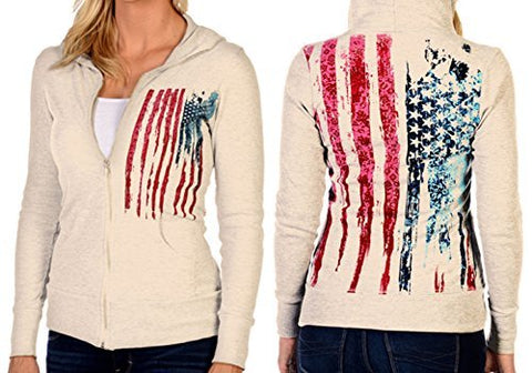 Liberty Wear Bleeding Old Glory, Long Sleeve Patriotic Themed Hoodie Cotton Top