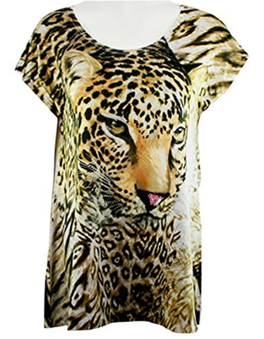 Big Bang Clothing Company- Leopard, Cap Sleeve, Scoop Neck Rhinestone Print