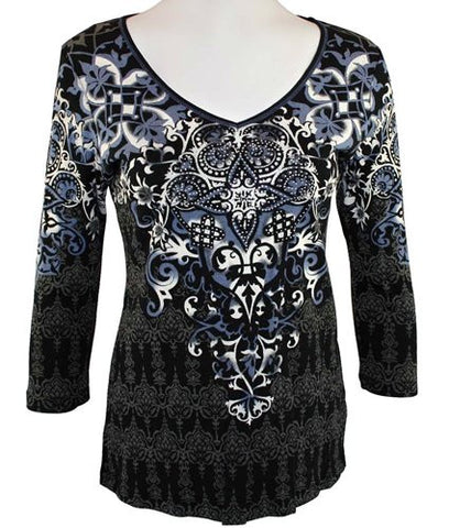 Vanilla Sugar, V-Neck , Rhinestones Top Accented With Geometric Designs - Barona