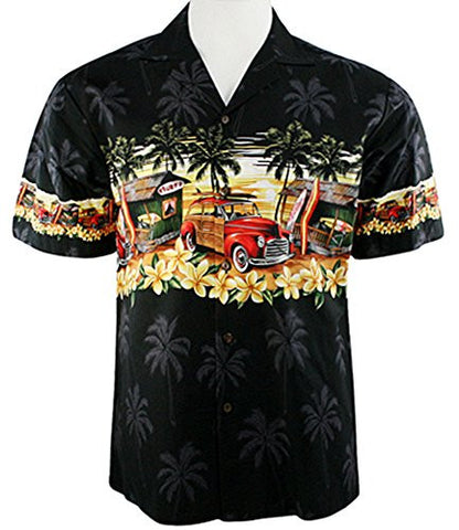 Ky's International Red Woody Fashion Men's Hawaiian Shirt, Black