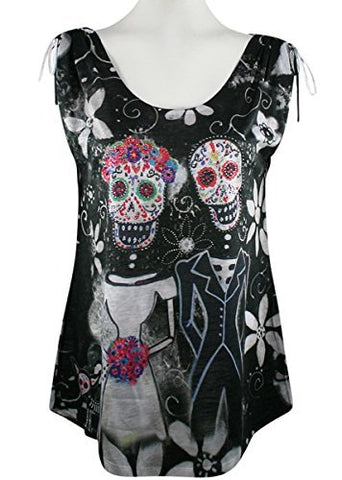 Big Bang Clothing - Day of the Dead Couple, Sleeveless Rhinestone Accented Top