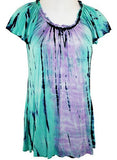 IDI Fashion - Retro Tie Dye, Flared Ruffled Short Sleeve, Boat Neck, Tie Dye Top