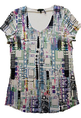 Tricotto - Mod Scene, Short Sleeve Top, V-Neck with Rhinestone Zipper Accent