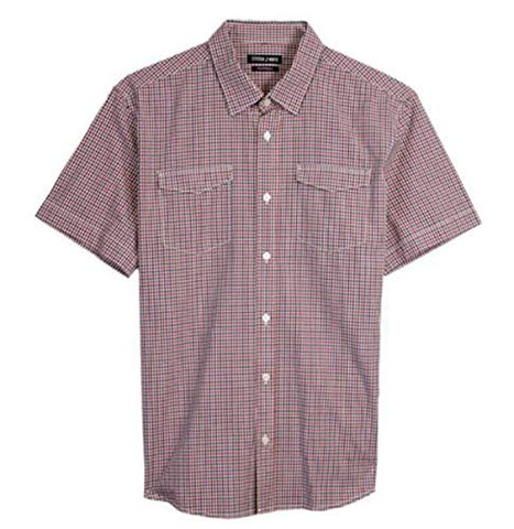 Stitch Note Double Pocket Short Sleeve Button Down Men's Casual Shirt