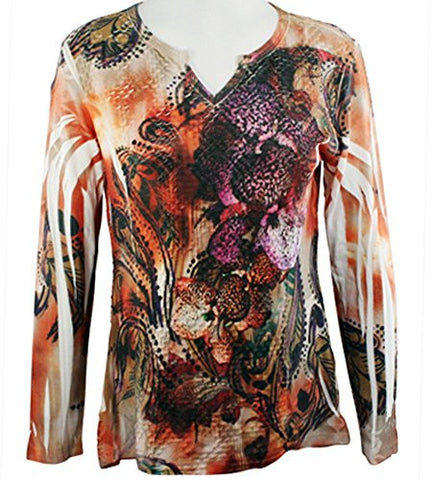 Cubism - Crinkled Floral, Hi-Low Tunic, Burnout Print with Geometric Overlays