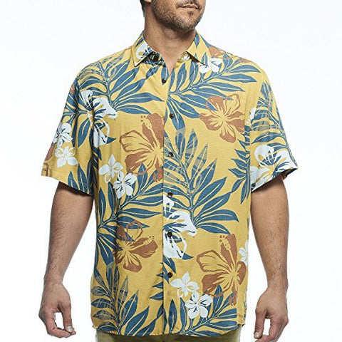Margaritaville - Aloha Leaf, Button Front Short Sleeve, Men's Tropical Print Shirt
