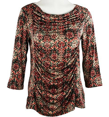 Tribal - Rusched Panel Fashion Top with Round Neck on a Microfiber & Spandex Body