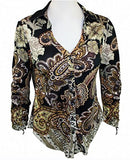 Boho Chic Tie Down Long Sleeves, Button Front Top, Tapered Bottom - Paisley Print