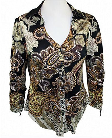 Boho Chic Tie Down Long Sleeves, Button Front Top, Tapered Bottom - Paisley Print
