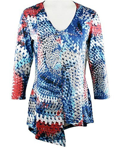 Crystaline Collections Crystal Maze, Swarovski Crystal Accent 3/4 Sleeve Fashion Top