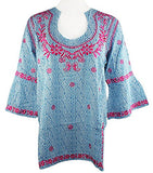 Escapada Living Montreux Tunic with Rounded Sweetheart Collar & Pink Embroidery