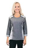 Tia Designs - High Dome Stud, 3/4 Sleeve, Two Tone Zippered Shoulders Tunic