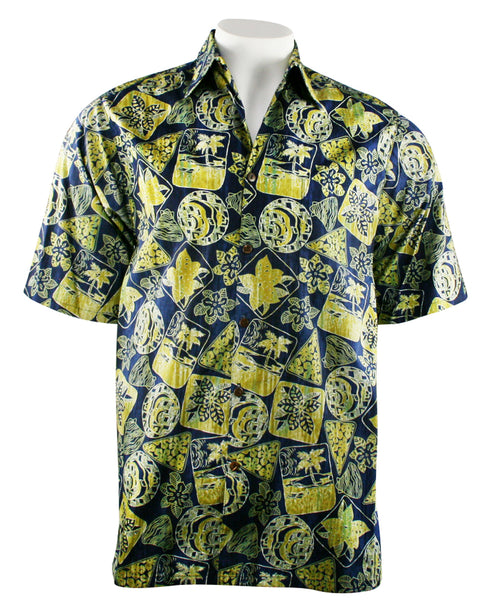 Go Barefoot - Tahiti, Banded Collar Classic Old School Hawaiian Shirt ...