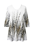 Valentina Signa - Summer Animal, 3/4 Sleeve V-Neck Tunic Top Rhinestone Highlights