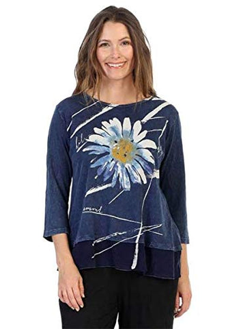 Jess & Jane - Chit Chat, Mineral Washed Cotton Sublimation Contrast Hem Tunic Top
