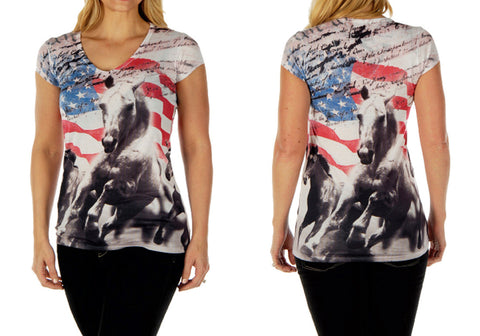 Liberty Wear - Freedom for All, V-Neck, Short Sleeves, Patriotic Themed Top