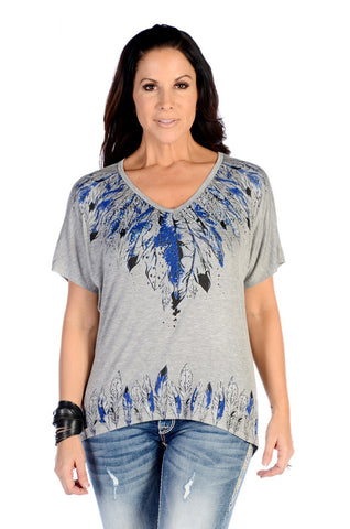 Liberty Wear Many Feathers, V-Neck, Short Sleeves, Comfort Tee Black Top