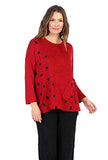 Jess & Jane - Coco Dots, Dolman Sleeve, Brushed Hacci, Hi-Lo Hem, Casual Red Top
