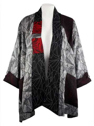 Moonlight - Shaded Shapes Jacket, Accented Cuffs & Collar Patchwork Geo Print