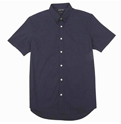 Stitch Note Classic Styled Short Sleeve Button Down Navy Blue Men's Shirt