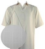 Bassiri - Four Squares, Button Front Short Sleeve Square Hem Beige Men's Shirt