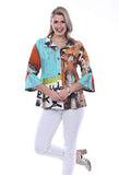 Parsley & Sage - Moana, 3/4 Flared Sleeve Button Front Patterned Women's Swing Shirt
