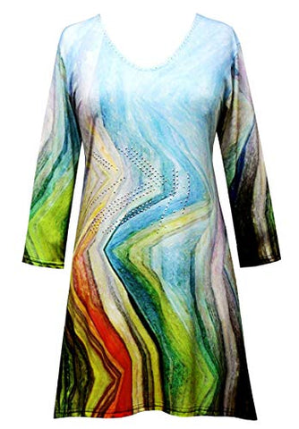 Valentina Signa - Color Flows, 3/4 Sleeve V-Neck Rhinestone Highlighted Tunic