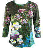Monet White Water Lilly & Agapanthus, 3/4 Sleeve Hand Silk-Screened Art Top
