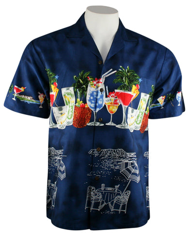 Ky's International - Tropical Drinks, Men's Tropical Hawaiian Shirt, Navy Blue