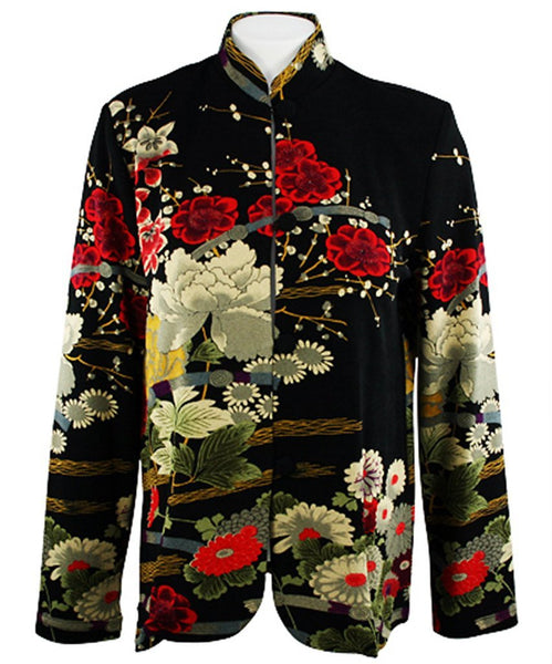 Moonlight - Asian Garden, Black & Red Asian Themed Long Sleeve Jacket ...
