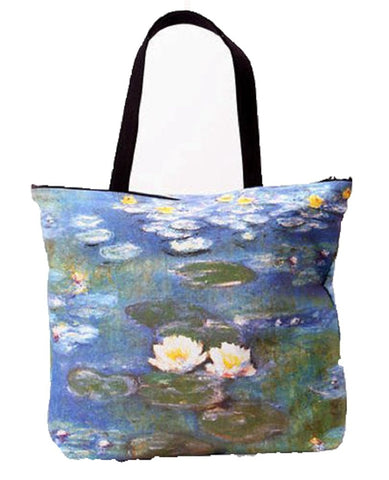 Breeke - White Water Lilly by Monet, Hand Silk Screened Women's Tote Bag