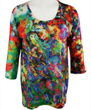 Nally & Millie - Color Rage, Geometric Pattern, 3/4 Sleeve, Scoop Neck Top