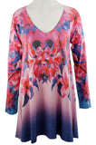 Nally & Millie - Ombre Flower, V-Neck Floral Tunic Top on a Long Sleeve Body