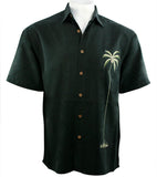 Bamboo Cay - Palm Island, Tropical Style Embroidered Button Front Black Shirt