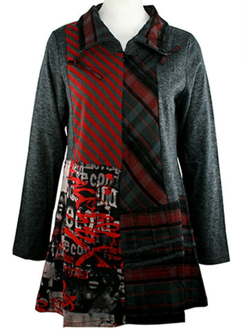 Lior Paris - Stripes & Plaids, Geometric Pattern Tunic Top with Spread Collar